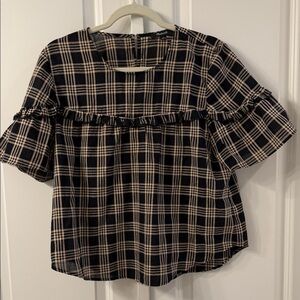 Madewell black and Cream Checkered Blouse size large
